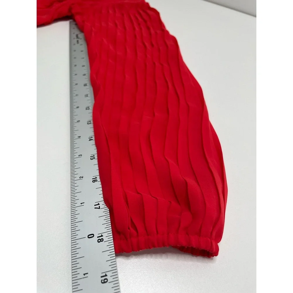 Jessica Simpson Pleated Smocked Long Sleeve Mini Dress Red Holiday‎ Christmas